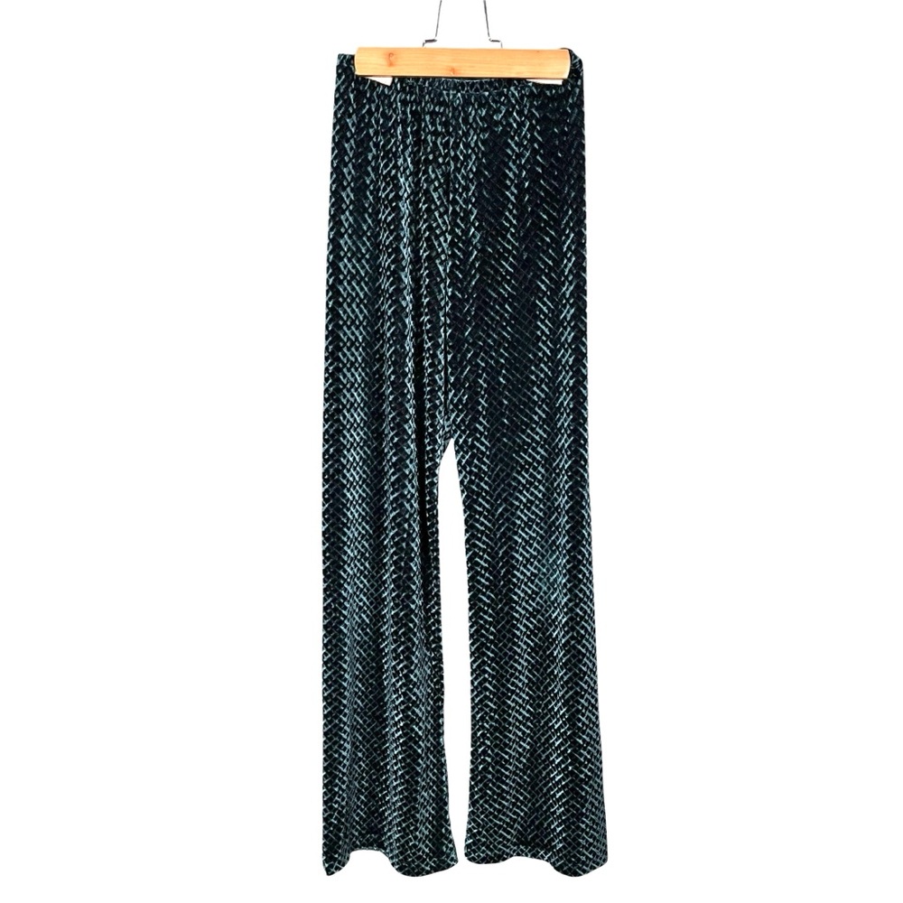 Carushka Teal Velvet Stretch Pants Crushed Velvet Wide Leg Legging Style Mermaid - Picture 9 of 13